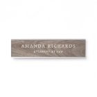 Brown faux wood grain name and title