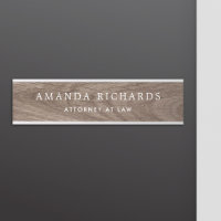 Brown faux wood grain name and title