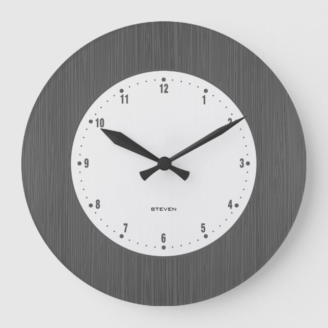 Brown Faux Wood Grain Print Large Clock (Front)