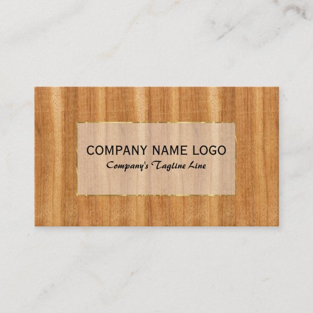 Brown faux Wood Planks Gold Accent Business Card (Front)
