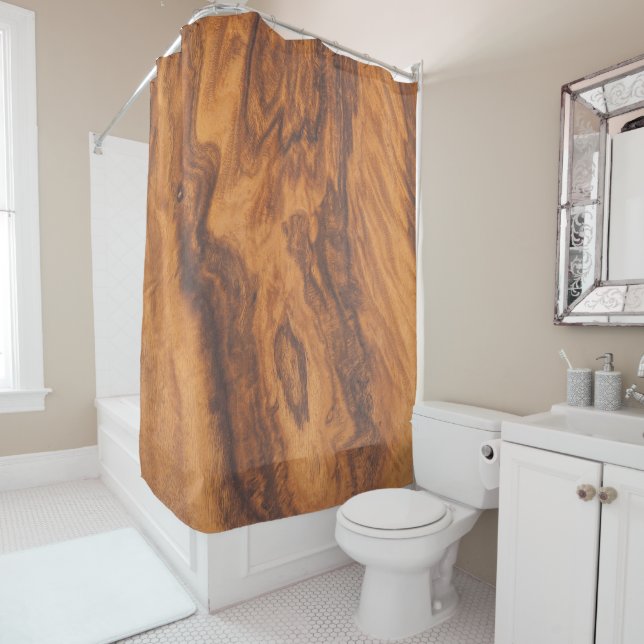 Brown Faux Wood Shower Curtain (In Situ)