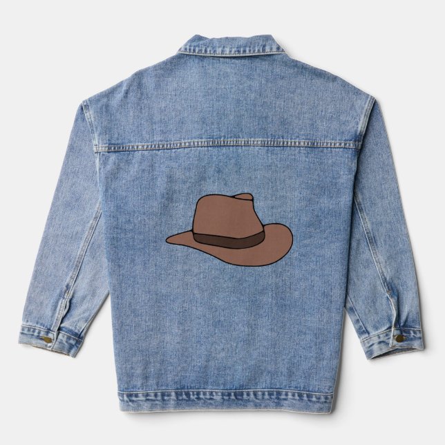 Brown Fedora Hat  Denim Jacket (Back)