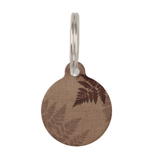 Brown Ferns against Rustic Country Burlap Pet Tag