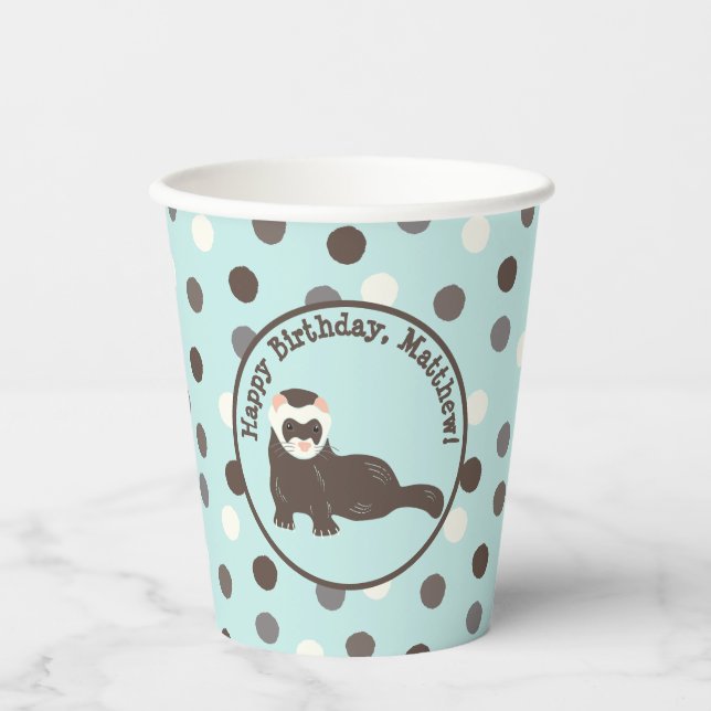 Brown Ferret Mint Green Polka Dot Party Paper Cups (Front)