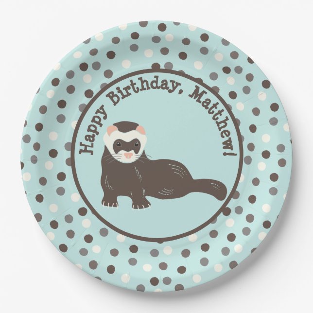Brown Ferret Mint Green Polka Dot Party Paper Plate (Front)