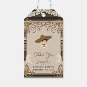 Brown Fiesta Baptism First Birthday Thank You Tag