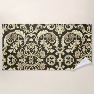 Brown Fleur Antique Pattern Beach Towel