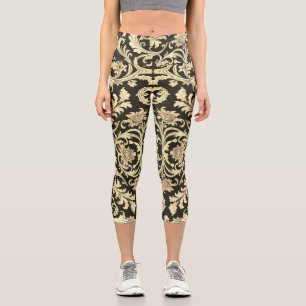 Brown Fleur Antique Pattern Capri Leggings