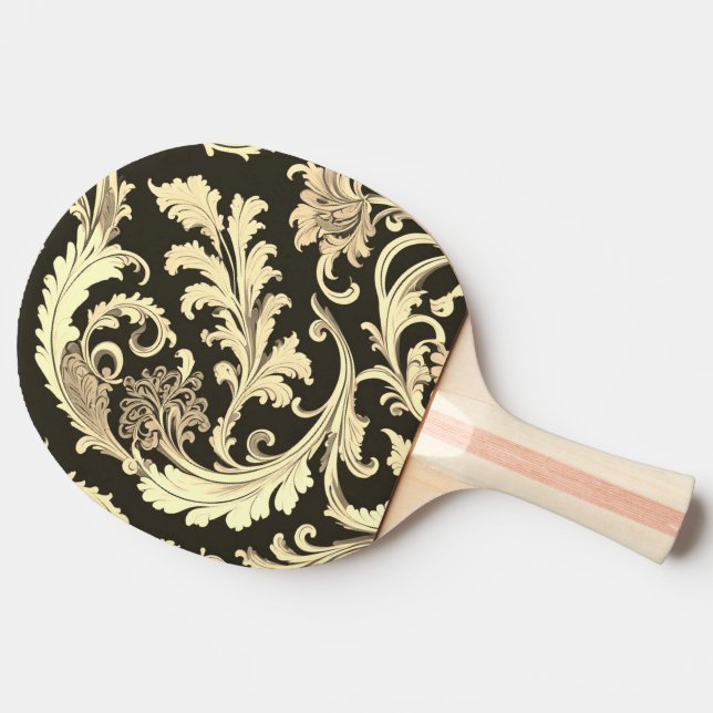Brown Fleur Antique Pattern Ping Pong Paddle (Side)