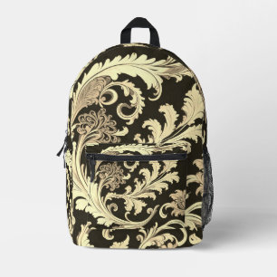 Brown Fleur Antique Pattern Printed Backpack