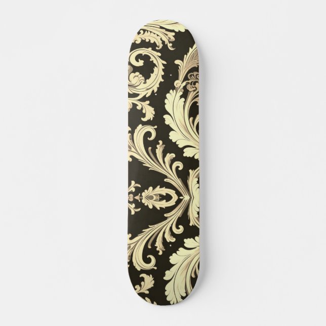 Brown Fleur Antique Pattern Skateboard (Front)