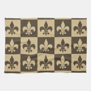 Brown Fleur de lis Tea Towel