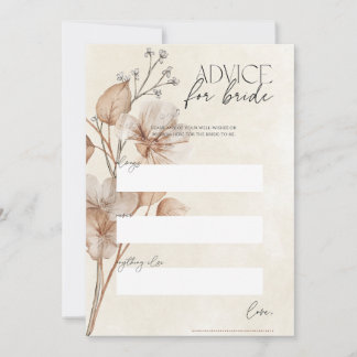 Brown Floral Advice for Bride Bridal Shower Game Invitation