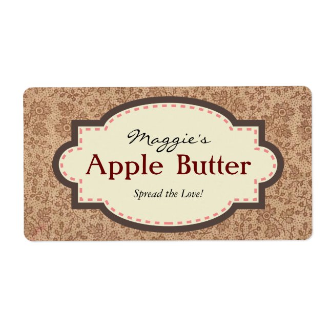 Brown Floral Apple Butter Jam Jar Labels, Custom (Front)