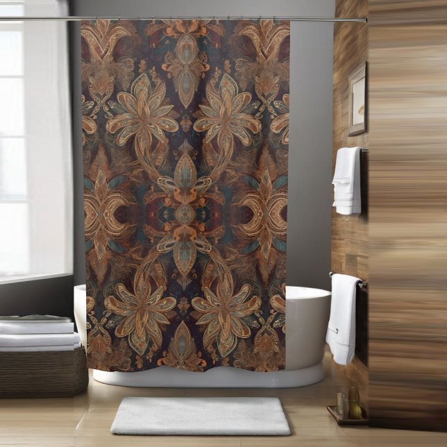 Brown Floral Boho Shower Curtain (Creator Uploaded)