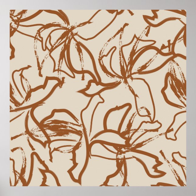 Brown Floral brush strokes seamless pattern backgr Poster (Front)