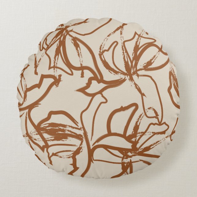 Brown Floral brush strokes seamless pattern backgr Round Cushion (Front)