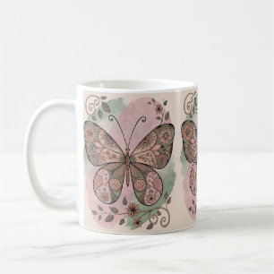 Brown Floral Collage Butterfly  Coffee Mug
