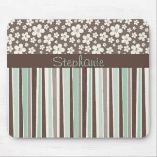 Brown Floral Customisable Monogram Mouse Pad