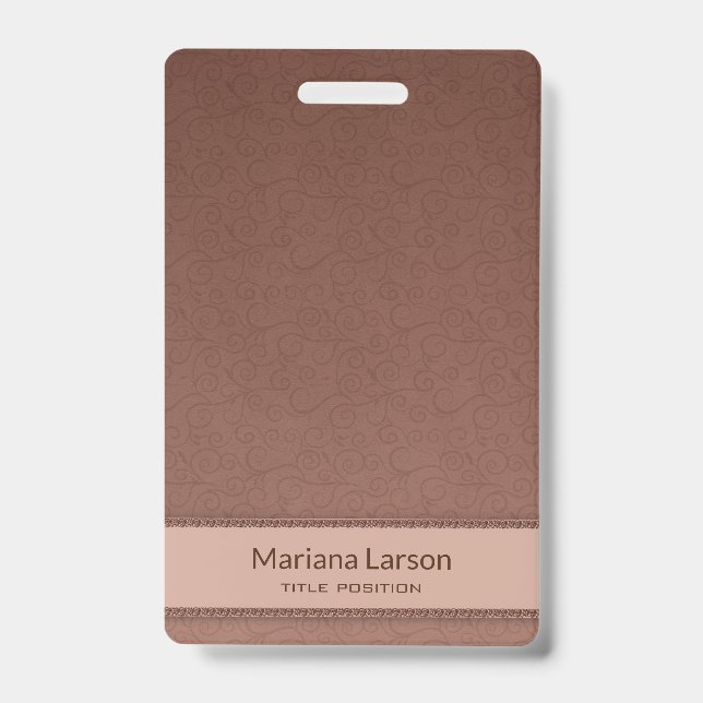 Brown Floral Damask Pattern ID Badge (Front)