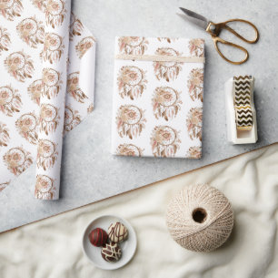 Brown Floral Dream Catcher   Wrapping Paper