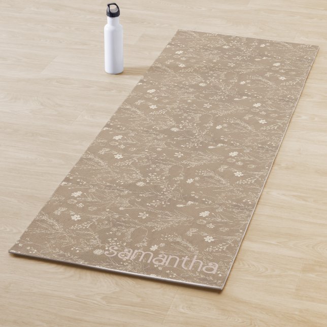 Brown Floral Pattern Modern Botanical Yoga Mat (In Situ)