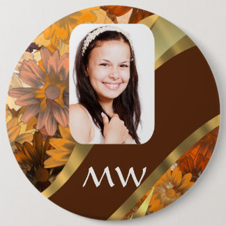 Brown floral photo template 6 cm round badge