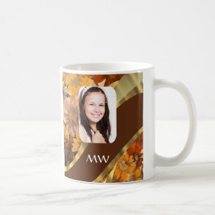 Brown floral photo template coffee mug