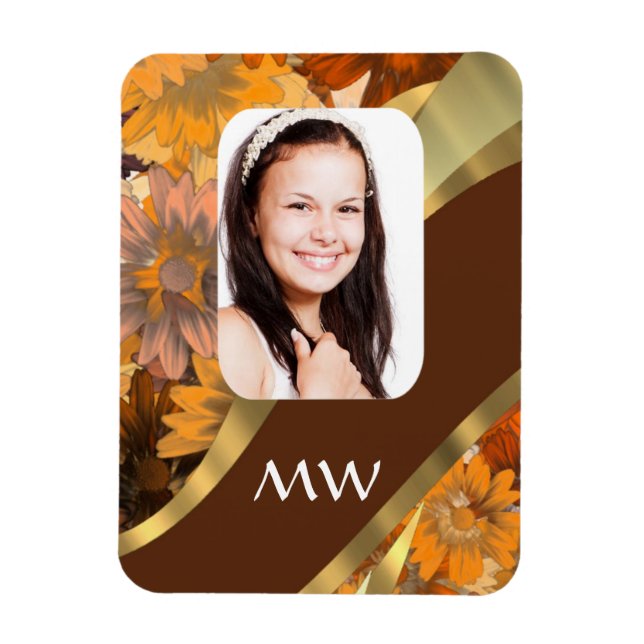 Brown floral photo template magnet (Vertical)