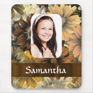Brown floral photo template mouse mat