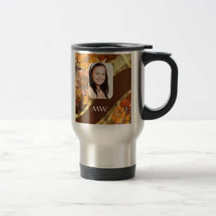 Brown floral photo template travel mug