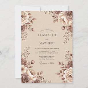 Brown Floral Romantic Wedding Invitation