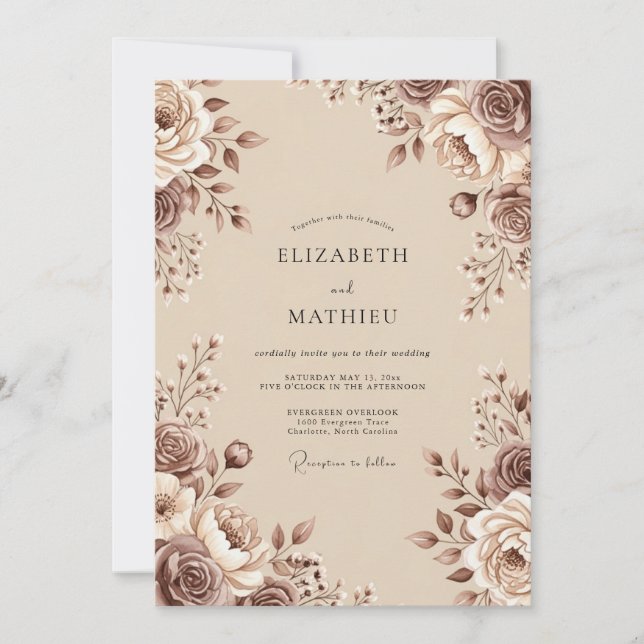 Brown Floral Romantic Wedding Invitation (Front)