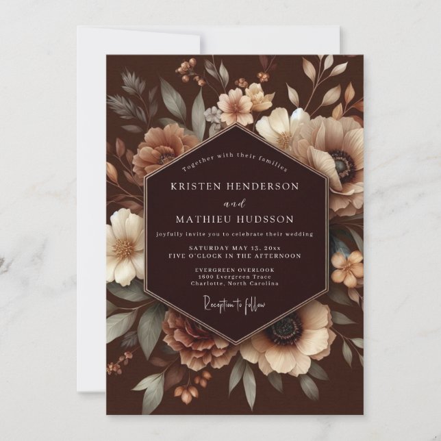 Brown Floral Rustic Wedding Invitation (Front)