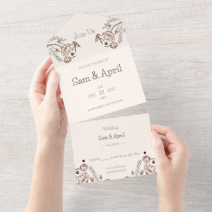 Brown Floral Wedding Theme All In One Invitation