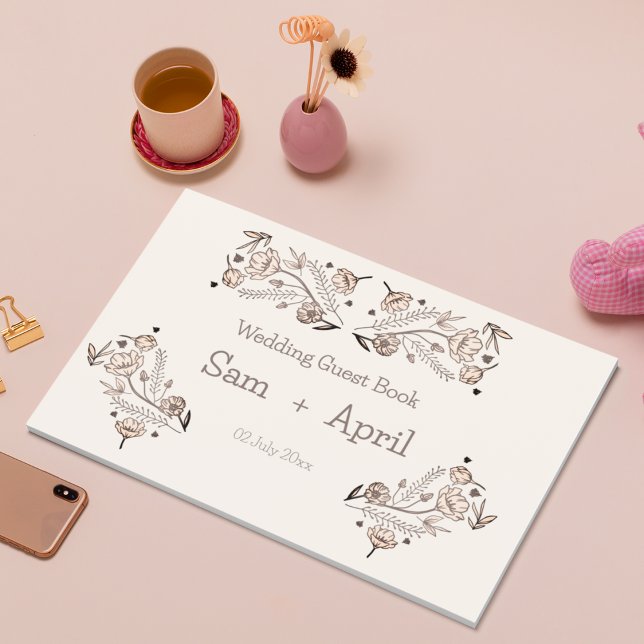 Brown Floral Wedding Theme Guest Book (simple and ethnic theme Guest book)