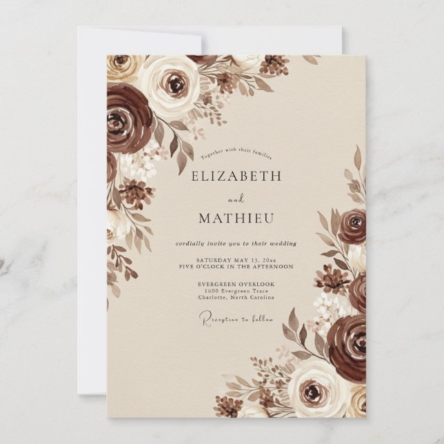 Brown Floral Woodland Wedding Invitation (Front)