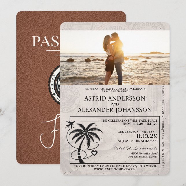 Brown Florida Passport Wedding Invitation (Front/Back)