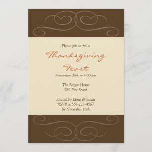 Brown florish fall custom Thanksgiving invitation