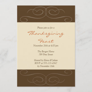 Brown florish fall custom Thanksgiving invitation