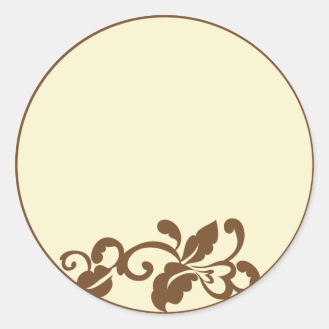 brown flourish classic round sticker (Front)