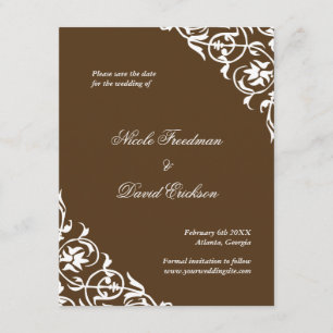 Brown flourish classy scroll wedding save the date