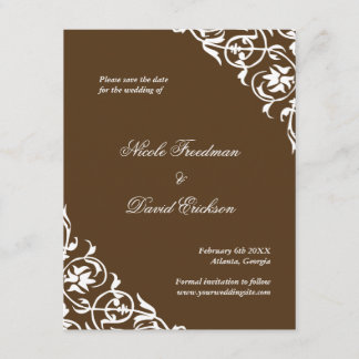 Brown flourish classy scroll wedding save the date