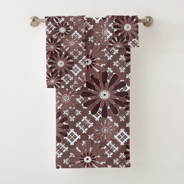 Brown , flower pattern bath towel set (Insitu)
