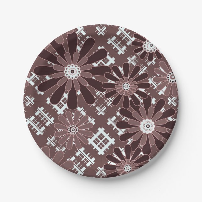 Brown , flower pattern paper plate (Front)