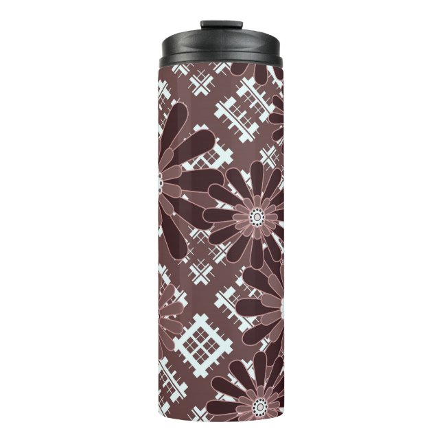 Brown , flower pattern thermal tumbler (Front)