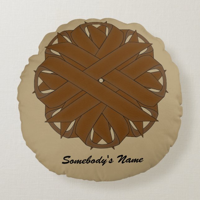 Brown Flower Ribbon by Kenneth Yoncich Round Cushion (Front)