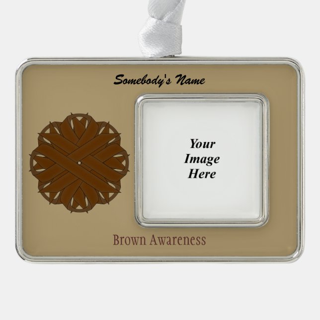 Brown Flower Ribbon Tmpl (H-O) by Kenneth Yoncich Silver Plated Framed Ornament (Front)