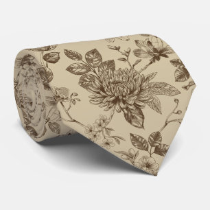 Brown flower sketch, elegant floral tie
