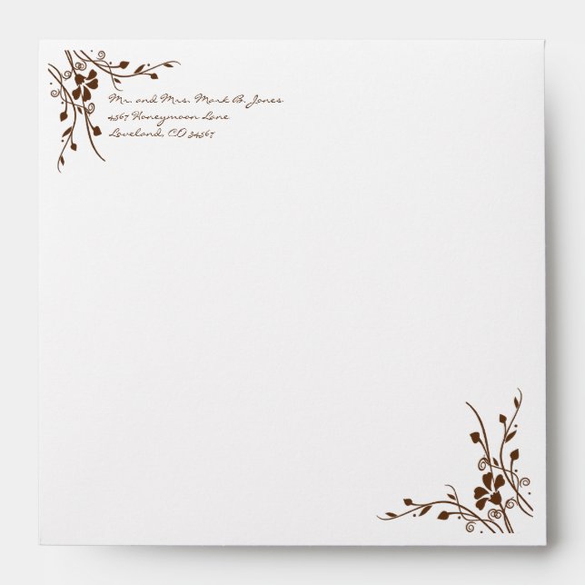 Brown Flower Swirl Wedding Envelopes (Front)